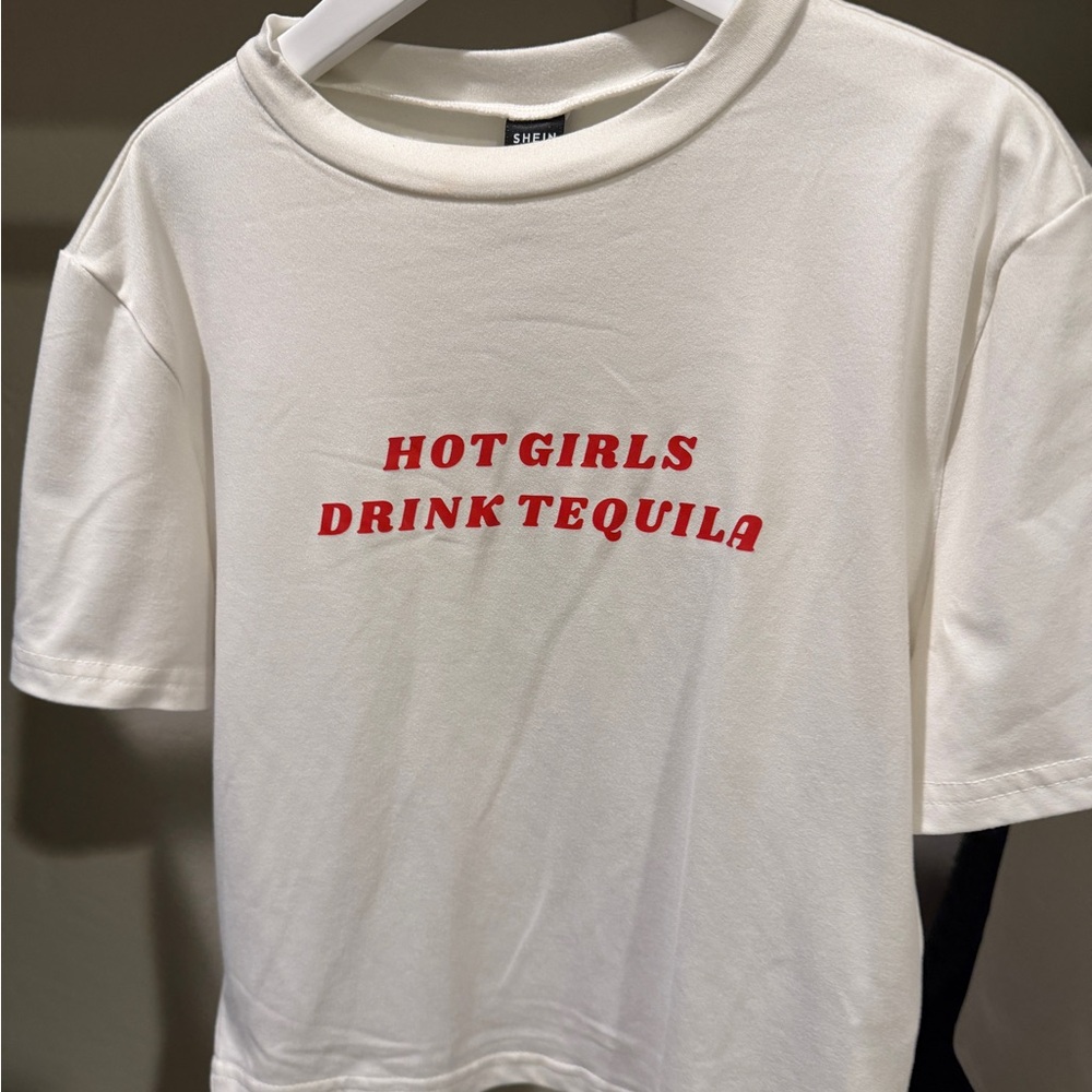 Hot Girls Drink Tequila' White Graphic Crop Top